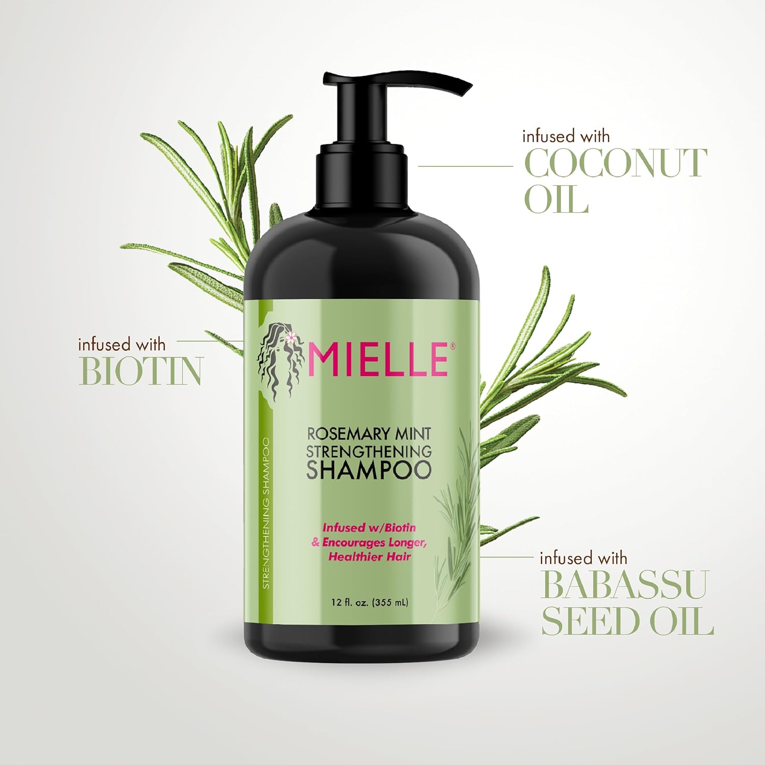 Mielle Organics Shampoo-Rosemary Mint Strengthening Shampoo Infused with Biotin, Cleanses and Helps Strengthen Weak and Brittle Hair, 12 Ounces