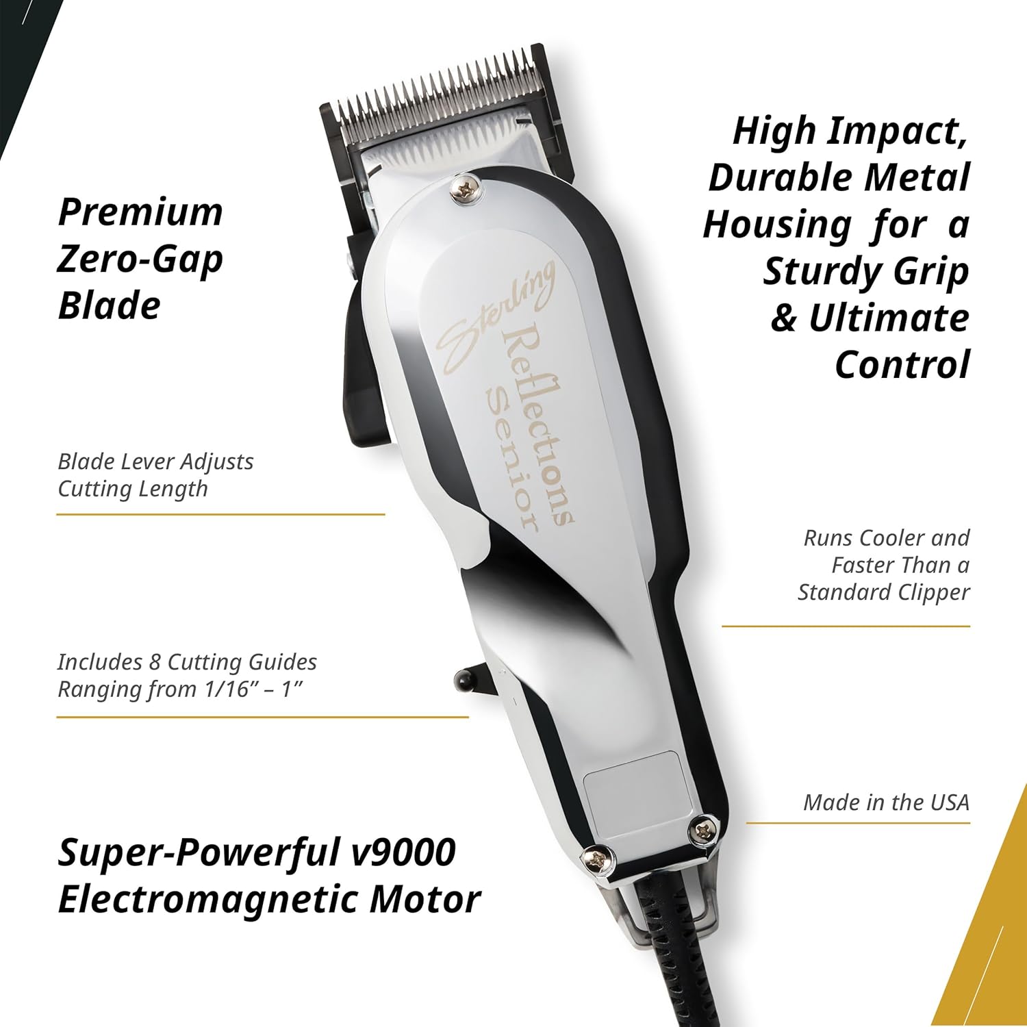 Wahl Professional Reflections Senior Clipper, V9000 Motor, Adjustable Taper Lever, Metal Housing