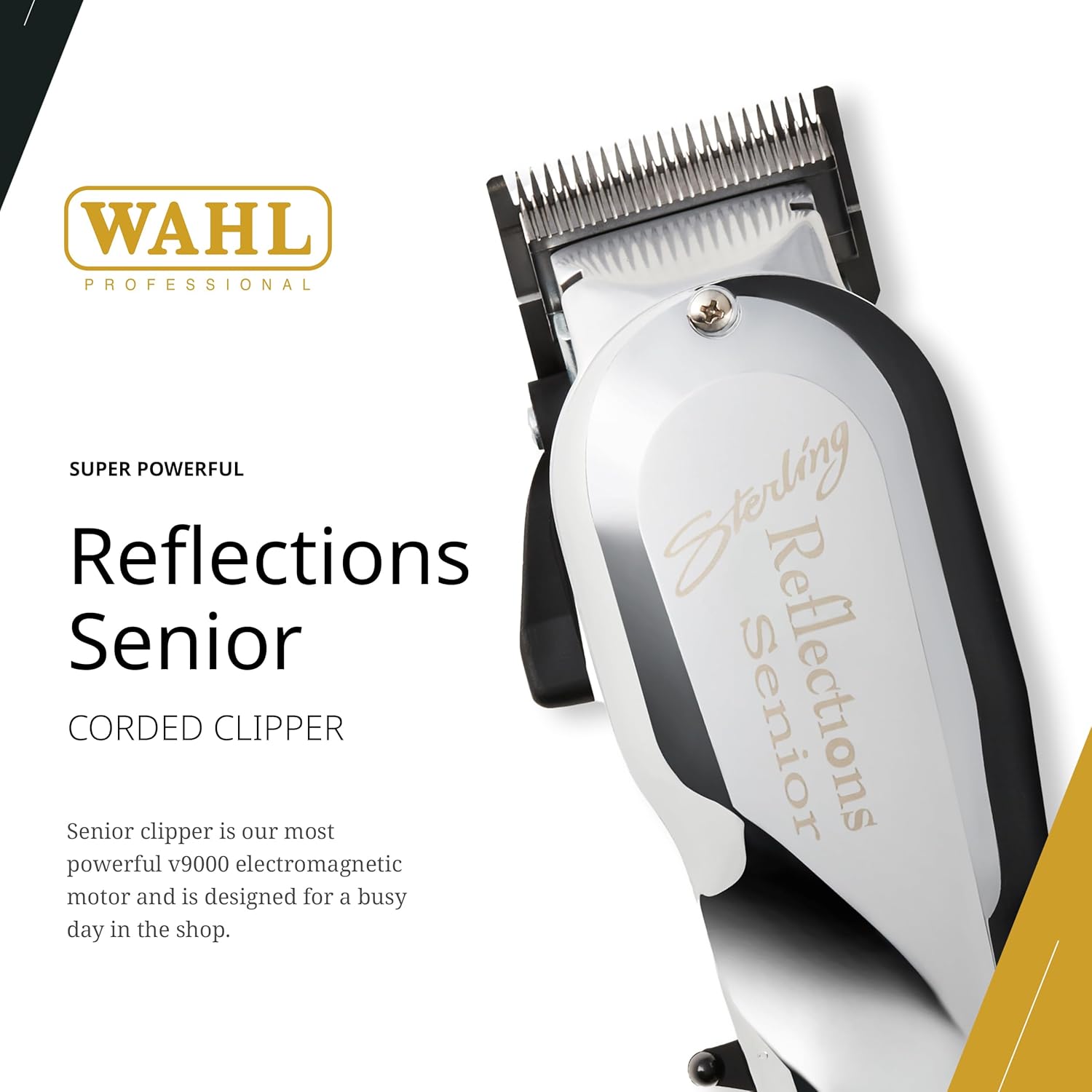 Wahl Professional Reflections Senior Clipper, V9000 Motor, Adjustable Taper Lever, Metal Housing