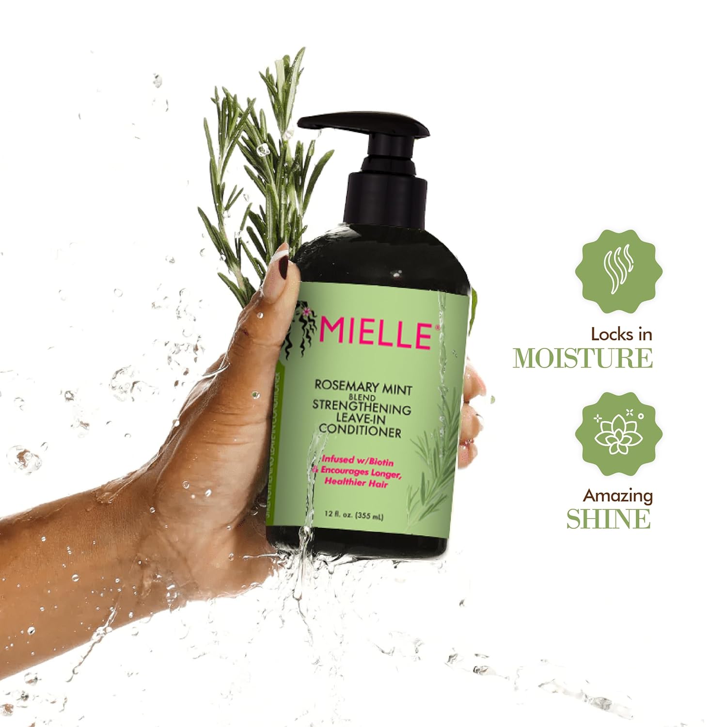 Mielle Organics Rosemary Mint Strengthening Shampoo and Leave-In Conditioner Infused with Biotin, Cleanses and Helps Strengthen Weak and Brittle Hair, 12 Ounces