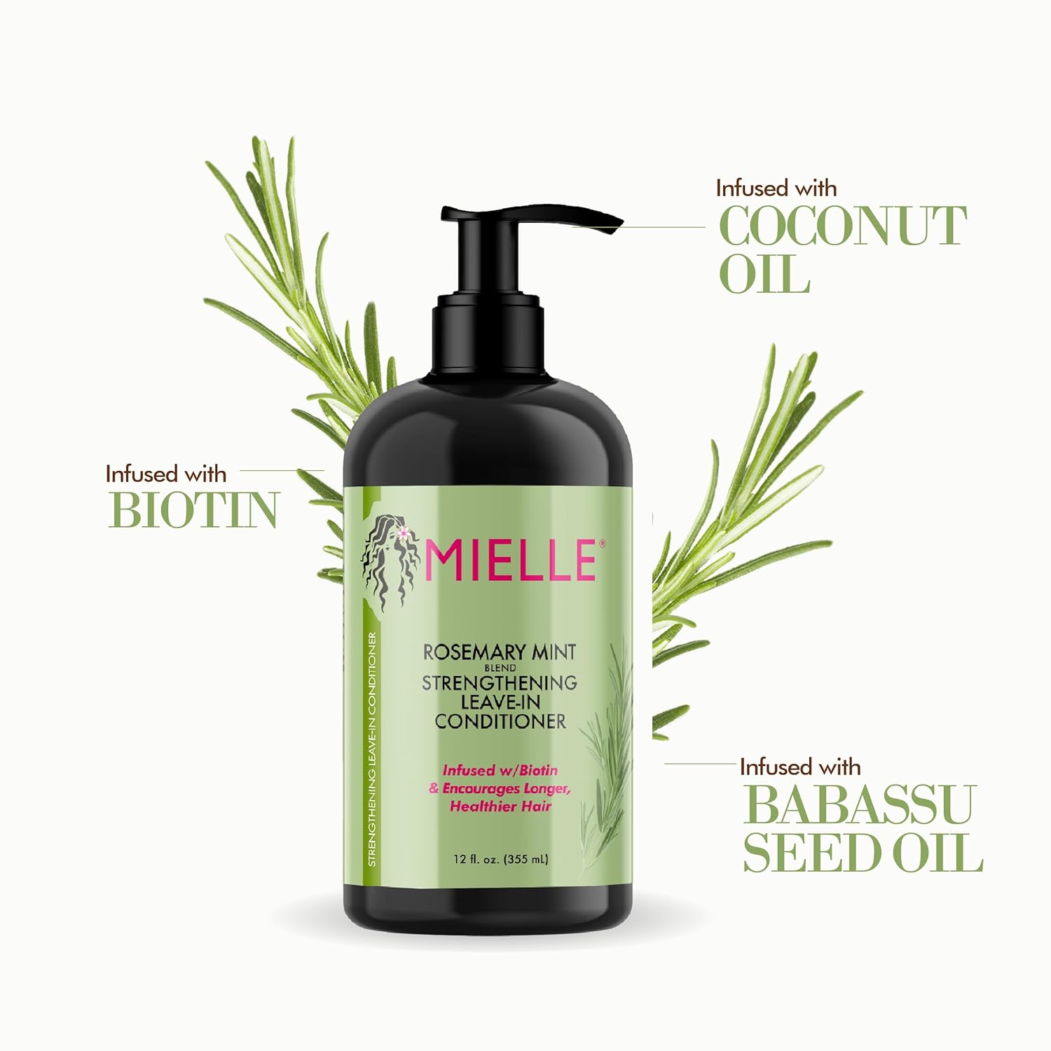 Mielle Organics Rosemary Mint Strengthening Shampoo and Leave-In Conditioner Infused with Biotin, Cleanses and Helps Strengthen Weak and Brittle Hair, 12 Ounces