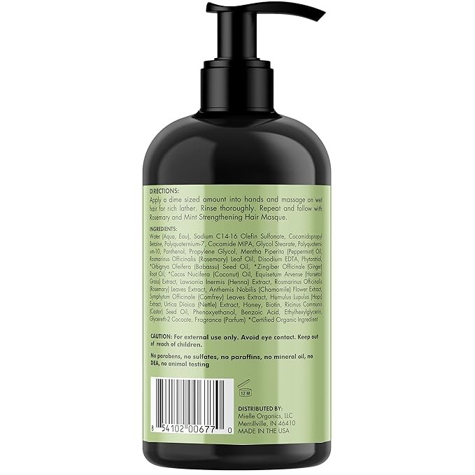 Mielle Organics Shampoo-Rosemary Mint Strengthening Shampoo Infused with Biotin, Cleanses and Helps Strengthen Weak and Brittle Hair, 12 Ounces