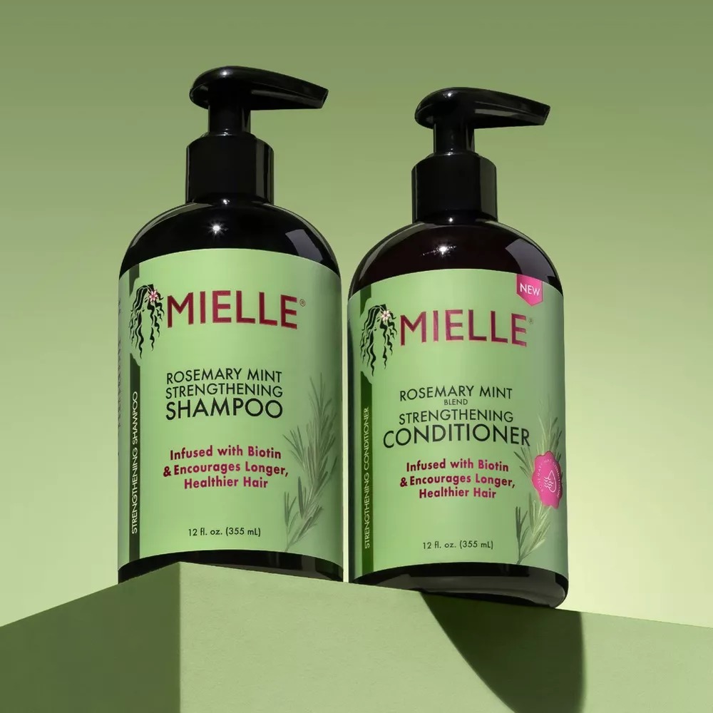 Mielle Organics Rosemary Mint Strengthening Shampoo and Leave-In Conditioner Infused with Biotin, Cleanses and Helps Strengthen Weak and Brittle Hair, 12 Ounces