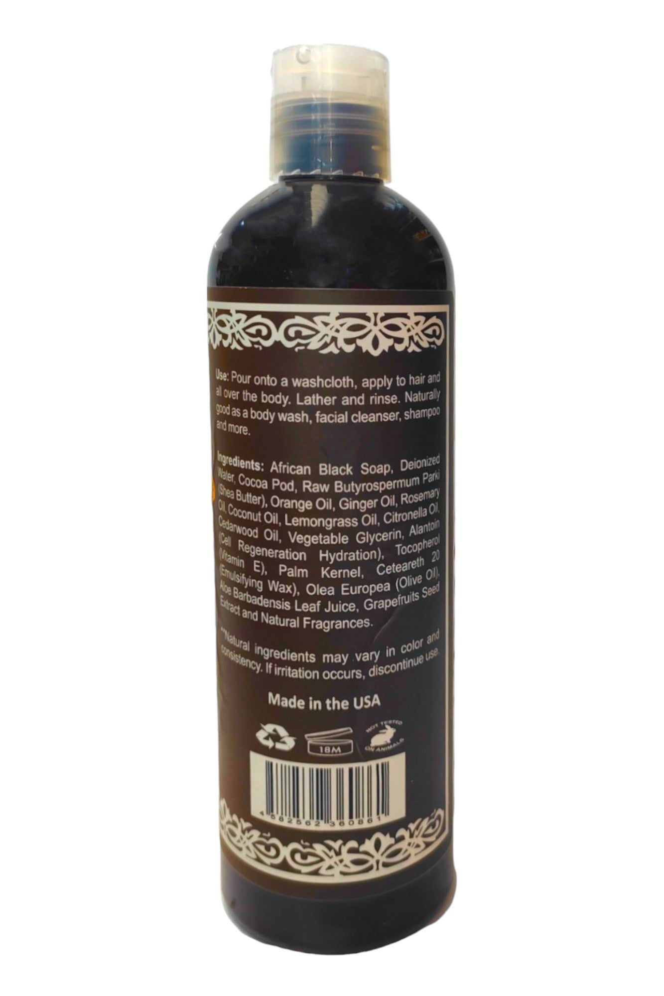 African Liquid Black Soap with Orange & Ginger